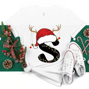 Family Matching Christmas T-Shirt Women Clothing Fashion 26 Alphabet Letters Printed Graphic Tops Streetwear Short Sleeve Tees