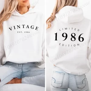 Vintage Est 1986 Printed Women's Hoodies Clothing Limited 1986 Edition Graphic Sweatshirts Fashion Birthday Hooded Sportwear